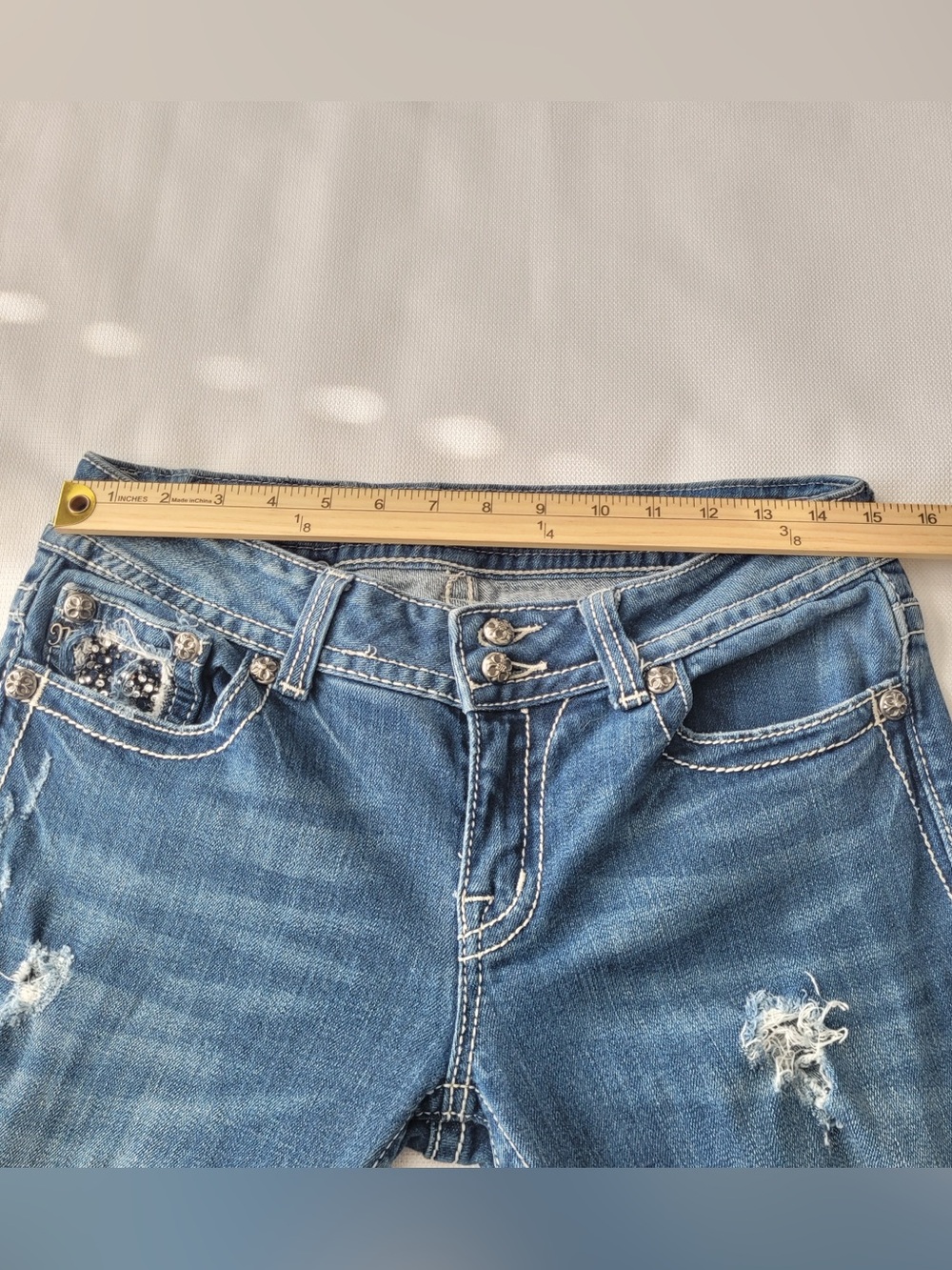 Miss Me Distressed Boot Cut Jeans - Blue Wash JE5002818L size 30 - Picture 6 of 13